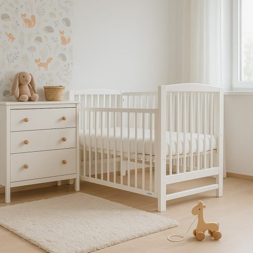 Gyerek kiságy New Baby LILLY leengedhető oldalráccsal fehér